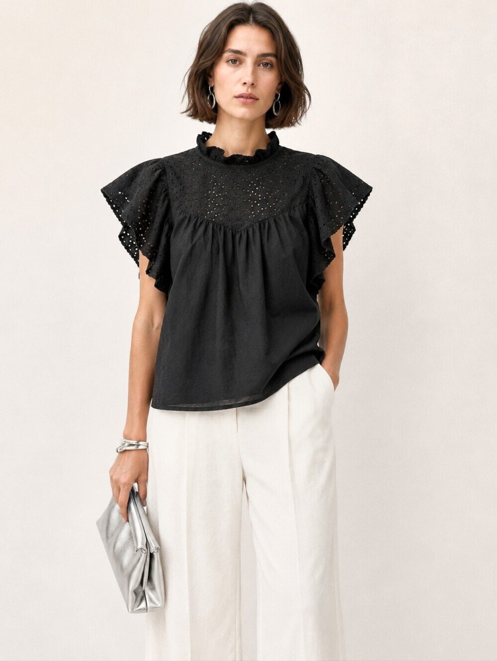 A New Day Black Eyelet Top Short Sleeve